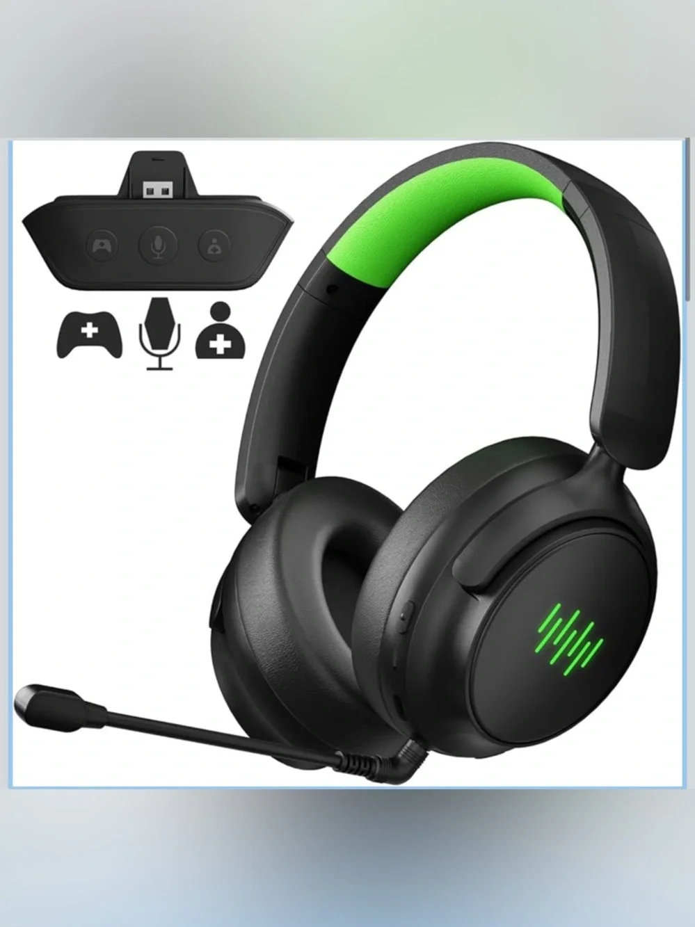 Wireless Gaming Headset with Detachable Mic - Black & Green